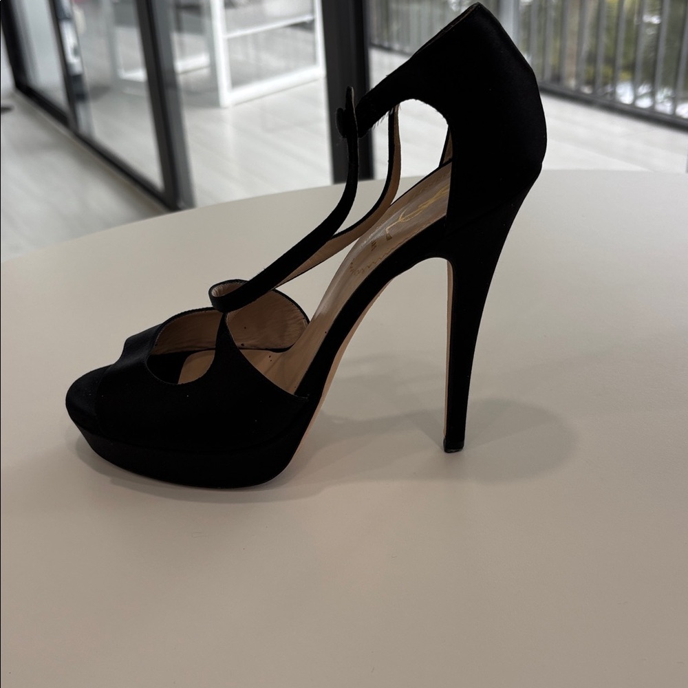 YSL Black Satin Platform Ankle Strap Stiletto Heels EU 38 Excellent Condition - Picture 2 of 7